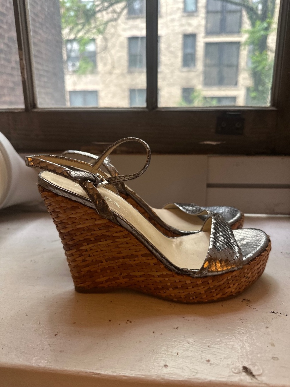 Prada silver wedges